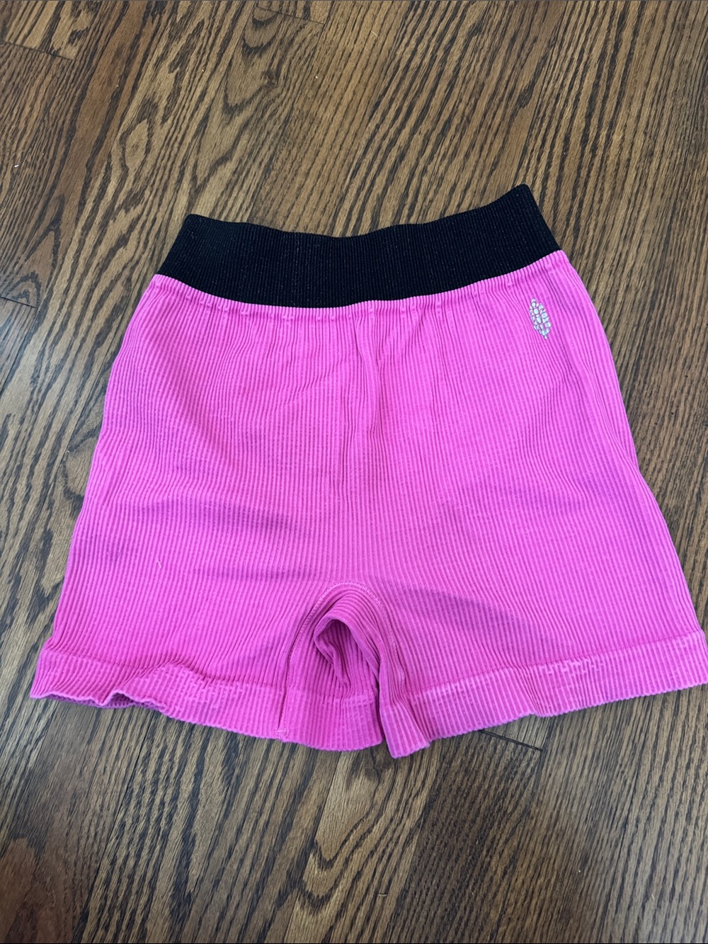 Free People Pink Ribbed Athletic Shorts with Black Waistband
